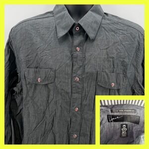 Howe From the Hause of Men's XL Pearl Snap Western Shirt Grey Cotton Long Sleeve